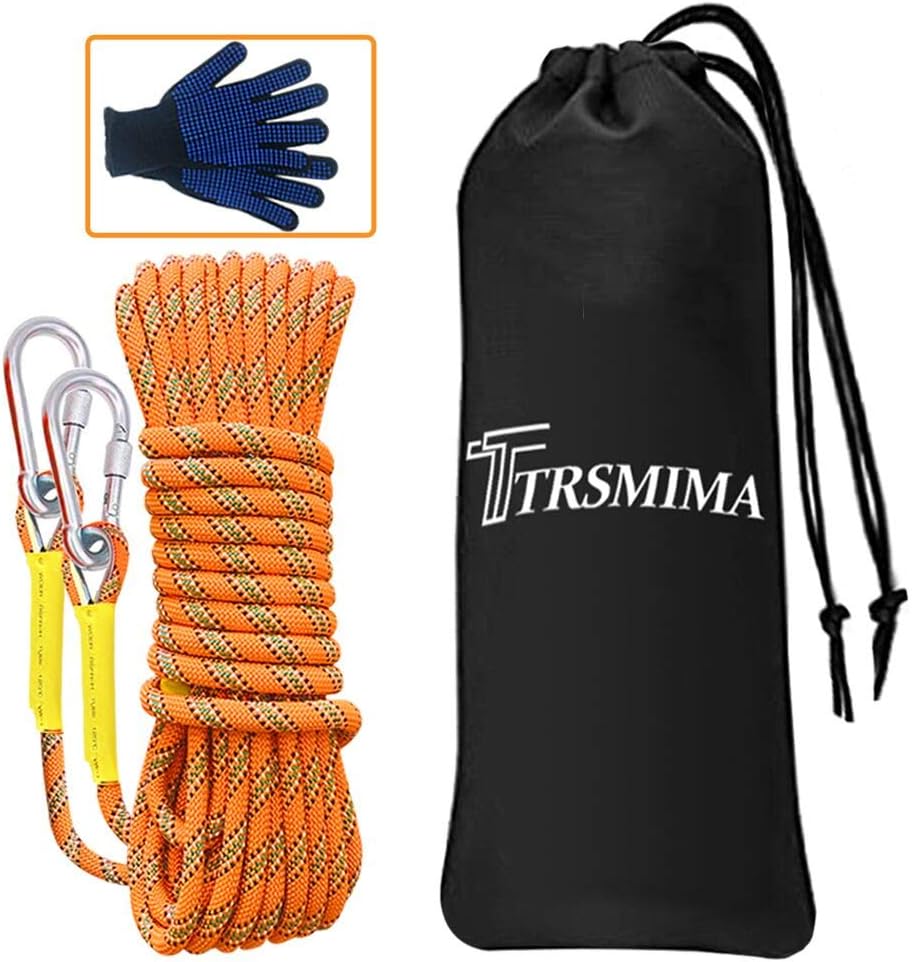 Trsmima Outdoor Climbing Rope, 8MM Diameter Static Rock Climbing Rope 10M(32ft) 20M(64ft) 30M (96ft) Tree Climbing Rappelling Rope with Safety Working Gloves, Escape Rope Fire Rescue Parachute Rope : Sports & Outdoors