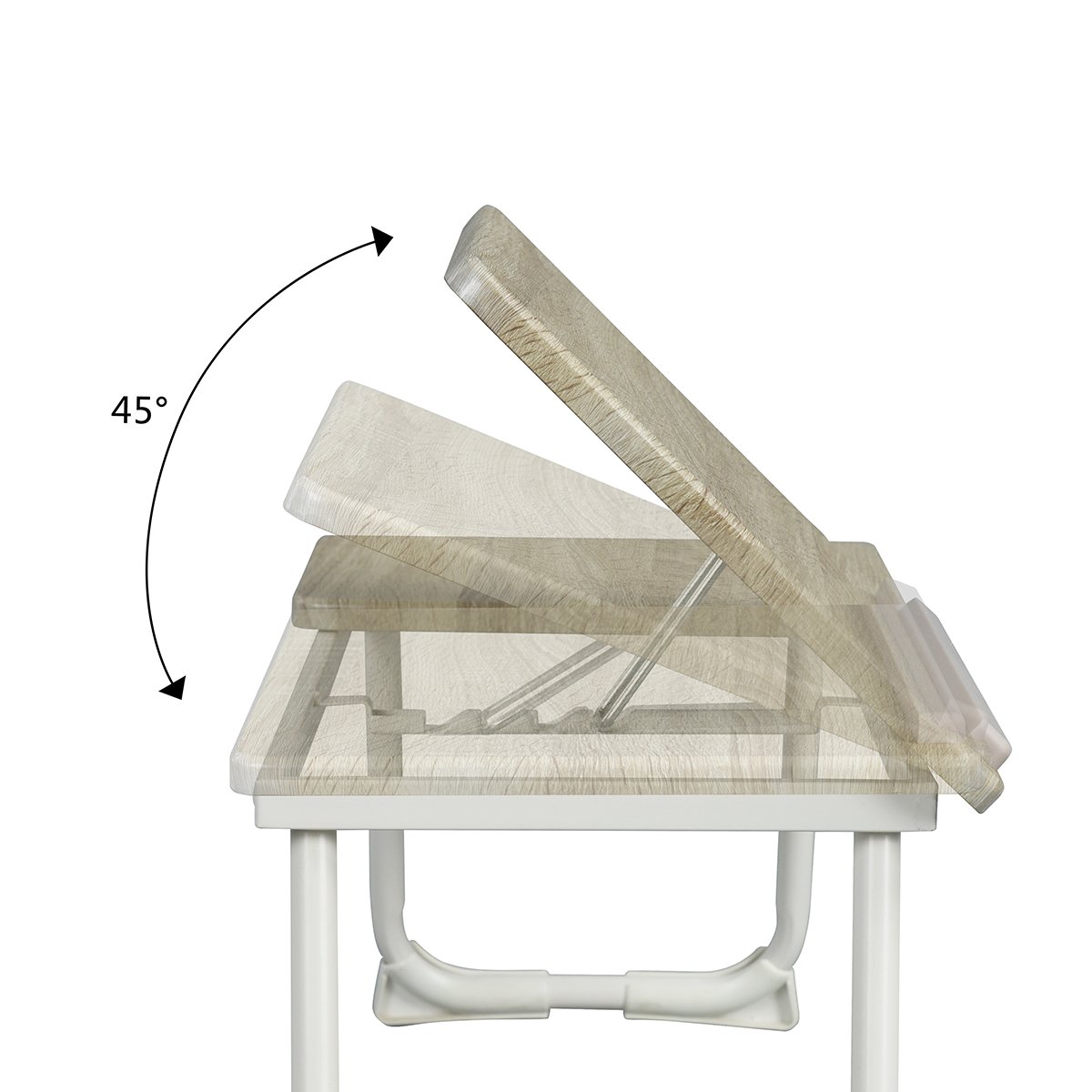 MEUBLE Cosy Laptoptisch Frühstückstablett Höhenverstellbar Betttisch Laptopständer mit klappbaren Beinen für Sofa und Bett, Naturfarben + Weiß, 65x30x27.5cm 4