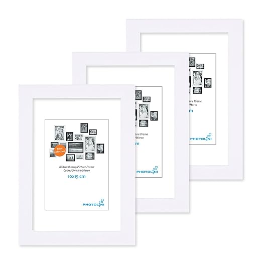 PHOTOLINI 3er Set Bilderrahmen 10x15 cm Modern Weiss aus MDF mit Acrylglas/Portraitrahmen/Wechselrahmen