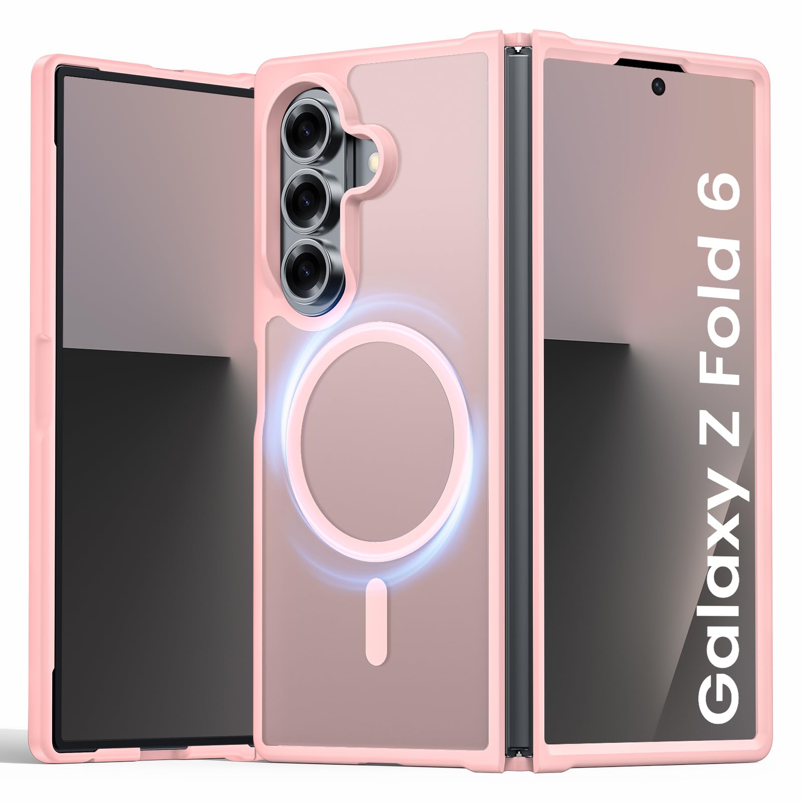Vividarm Magnetic for Galaxy Z Fold 6 Case, Compatible with MagSafe [No Screen Protector] [Military-Grade Protection] Translucent Matte Shockproof Slim Phone Case for Samsung Z Fold 6 (Pink)