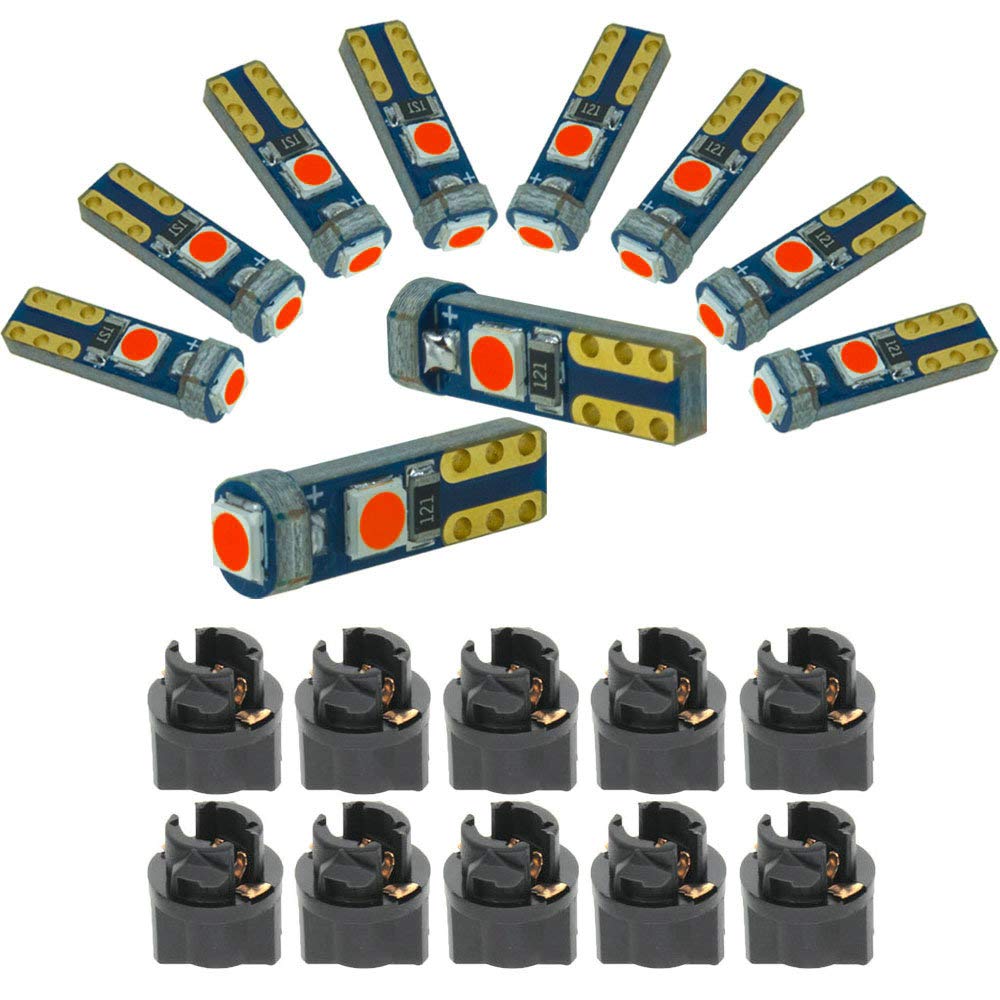 DODOFUN Red T5 37 74 LED Bulb with Twist Lock Socket PC74 PC37 Dashboard Instrument Panel Gauge Cluster Light Pack of 10