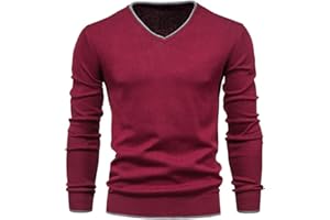 Esobo Men's Cotton V Neck Sweater Knitted Jumper Sweater Long Sleeve Pullover Top