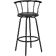 Flash Furniture Charla Crown Back Black Metal Barstool with Black Vinyl Swivel Seat
