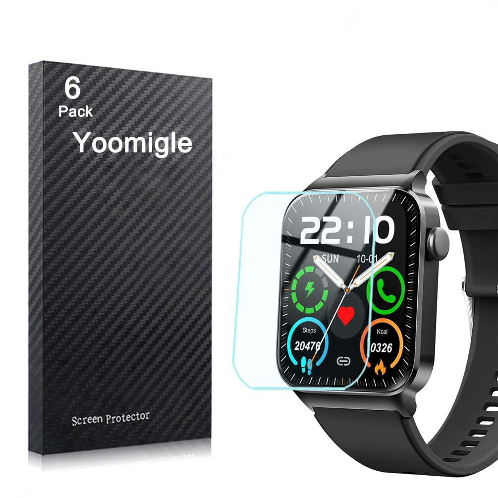 Yoomigle 6 Pack Compatible with Donerton T50S 1.85'' Screen Protector Film Compatible with uaue T50S 1.85 inch Smartwatch Screen Protectors Foils Screen Cover Crystal Clear HD Anti-Scratch