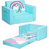 Delta Children Cozee 2-in-1 Convertible Sofa to Lounger For Bedroom - Lightweight,Portable Comfy Flip Open Couch/Sleeper for Kids, Blue Unicorn