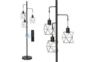 Hisummer Dimmable Industrial Floor Lamp - 3×9W/800LM Bulbs Included and 4 Working Modes LED Black Floor Lamp, Bright Tree Floor Lamp Tall Standing Lamp with Remote for Living Room Bedroom Office, 3CCT