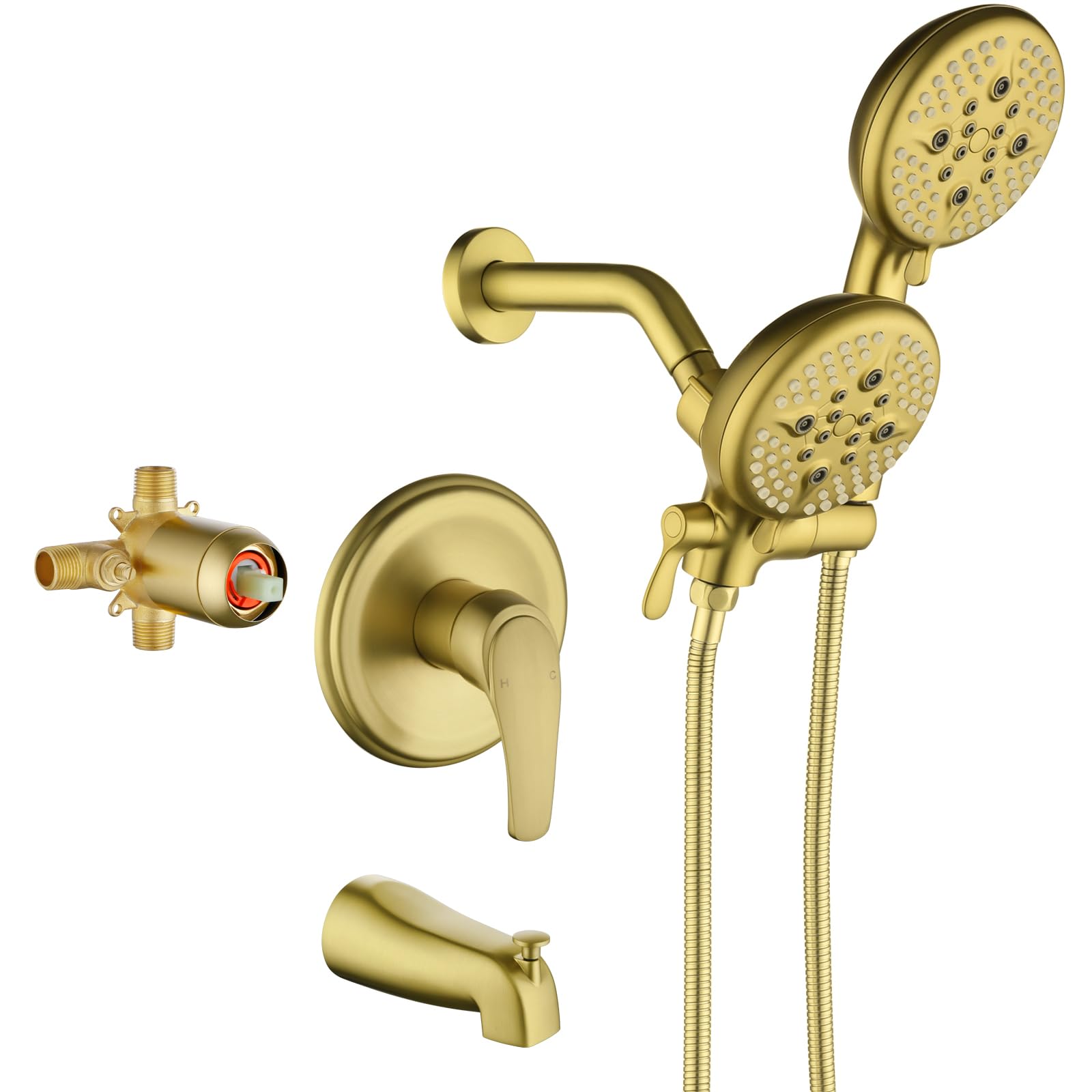 Photo 1 of L829-3 Brushed Gold Shower Faucet Set - Complete Dual Shower Head & Handheld Combo, Tub Spout & Trim Kit