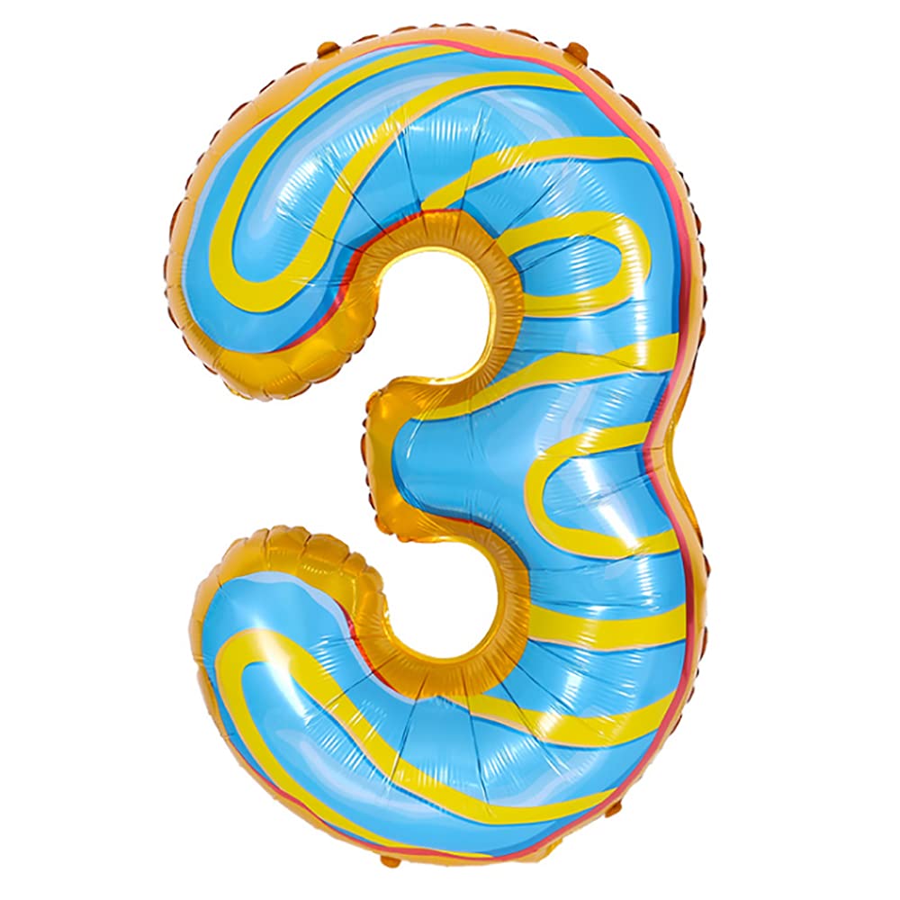ANCLLO 32 Inch Donuts Balloons Birthday Foil Balloon Party Decorations Supplies Helium Mylar Digital Balloons-Donuts Number 3