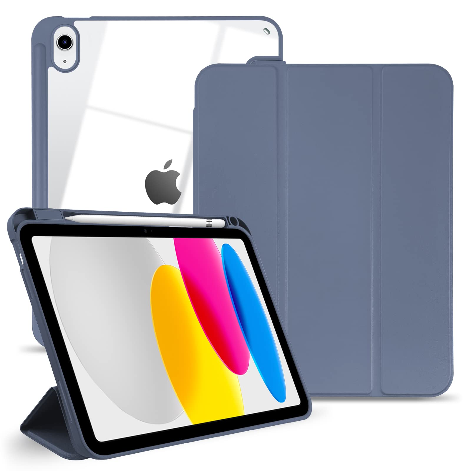 TopPerfekt iPad 10th Generation Case 2022 10.9 inch 2022 A2757 A2777, TPU Shockproof Frame and Protective Leather Cover [Built-in Pencil Holder, Support Auto Sleep/Wake] bluegrey
