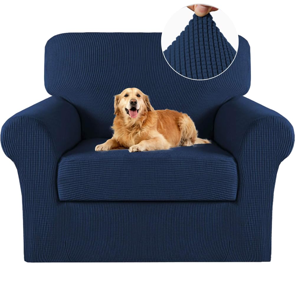 Photo 1 of Turquoize 2 Piece Chair Covers Chair Slipcovers for Living Room Armchair Sofa Covers Chair Couch Cover with Arms Washable Furniture Protector for Chairs Feature Thick Jacquard Fabric (Chair, Navy)