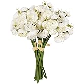 INSUNSIX White Ranunculus Artificial Flowers, 21PCS Faux Silk Mini Ranunculus Wedding Filler Flowers for DIY Bridal Shower Bouquets Centerpieces Decor(White)