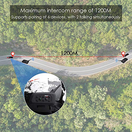 Helmet Bluetooth Intercom Kit Bluetooth Intercom Helmet Headset 1200m Motorcycle Headphone Waterproof for 6 Riders Waterproof 2 Pack - Thumbnail 2