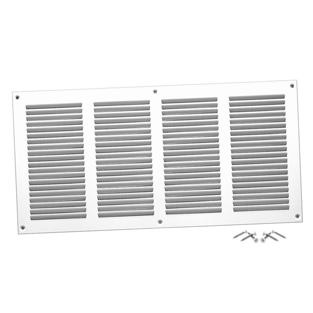 Steinberg14 White 400x200mm Metal Air Vent Cover with Insect Mesh - 16x8 inch Ventilation Grille - Air Vent Register for Walls and Ceilings - Ventilation Cover for Outdoor and Indoor