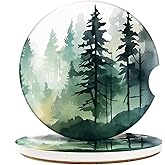 Britimes 2 Pack Car Coaster, Absorbent Ceramic Stone Cork Base Drink Coasters 2.6 Inch, Painting Tree Mountain Auto Accessories Cup Holders for Women & Men Car Decor