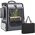 Petsfit Bird Carrier with Shade Cover,Adjustable Height Standing Perch and Great Ventilation, Fit for Medium/Large Sized Birds(Large, Grey1)