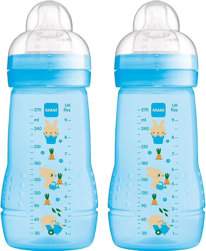 MAM Easy Active Bottles 2 x 270ml Easy Hold Ergonomic Shape Blue