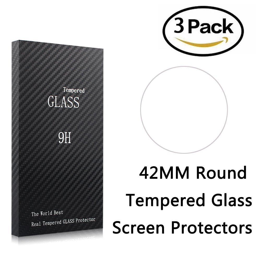Youniker 3 Pack Universal Round Watch Screen Protector Tempered Glass, 42MM Generic Watch Screen Protector Foils Glass 9H Hardness 0.3MM Slim, Anti-Scratch, Anti-Fingerprint, Bubble Free (42MM)