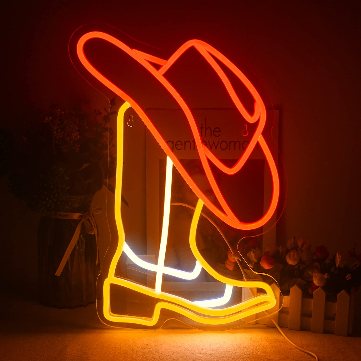 wanxing Cowboy Boots Neon Signs for Wall Decor, Western Cowboy Neon Lights for Bedroom, Cowboy Hat LED Sign with USB Powered for Bar,Cow Decor,Gameroom,Livingroom,Farm — image 1