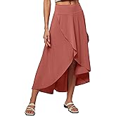 Heathyoga High Waist Wrap Skirt with Shorts Flowy Skirts for Women Trendy Summer Ruffle High Low Maxi Skirt with Slit