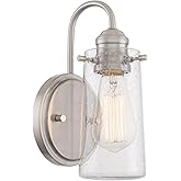 Kira Home Rayne 10" Modern Farmhouse Wall Sconce, Gooseneck Bathroom Light, Seeded Glass Shade + Brushed Nickel Finish