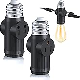 2Pcs Light Bulb Socket Adapter (Black), 3-in-1 Expansion Socket Multi-Function Light Socket Plug Adapter, E26/E27 Light Socke