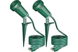 EDISHINE 120V Spotlights Outdoor Christmas, 6FT Cord, Weatherproof Plug in LED Flood Stake Lights, E26 150W PAR38 Bulb, 120° Adjustable Landscape Light Socket for Holiday, Patio, UL Listed, 2 Pack