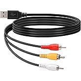 BERANMEY USB to 3RCA Cable, 1.5m/5ft USB Male to 3 RCA Male Jack Splitter Audio Video AV Composite Adapter Cord for USB-Enabled TVs and PCs