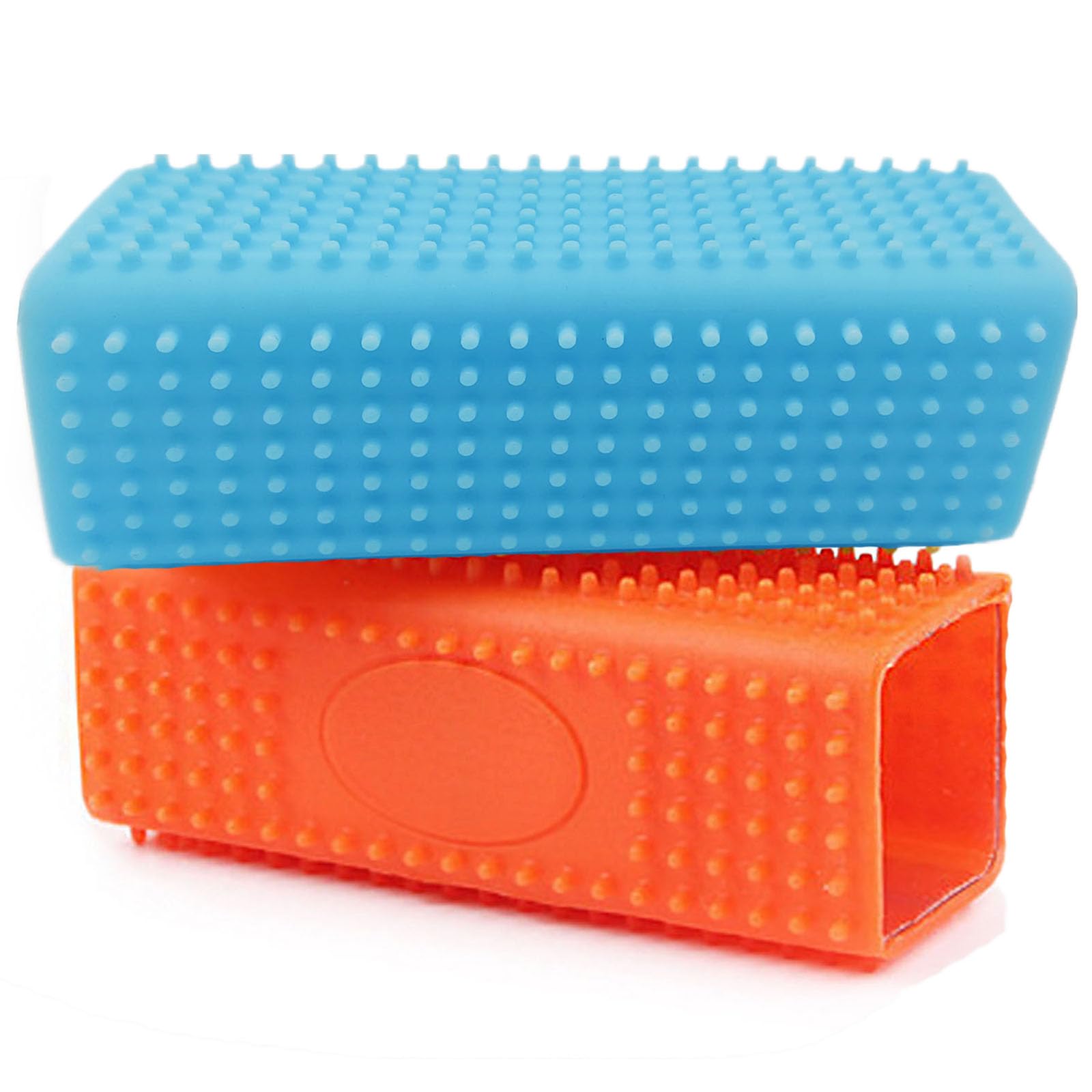 Photo 1 of 2 Pieces Pet Dog Cat Hair Remover, Block Roller Cleaner, Hollow Silicone Cleaner Brush for Sofa, Car Interiors, Furnishings, Carpets, Bedding or Any Fabric (Orange, Blue)