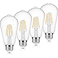 Brightever 4-Pack Vintage LED Edison Bulbs 60W Equivalent, 6W ST58 2700K Warm White Antique LED Filament Bulbs, E26 Medium Base, Clear Glass Style for Home and Commercial, Non-dimmable