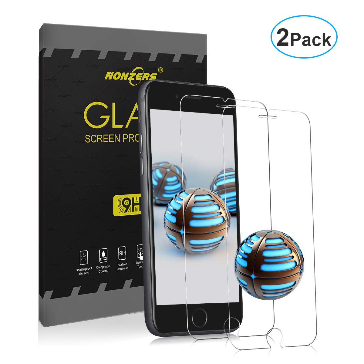 NONZERS [2 Pièces] Verre Trempé pour iPhone 7 Plus, iPhone 8 Plus [2 Pièces] 3D Bords Arrondis Film Protecteur d\'Écran en Verre Trempé 9H Dureté et 3D Touch Compatible sans Bulles