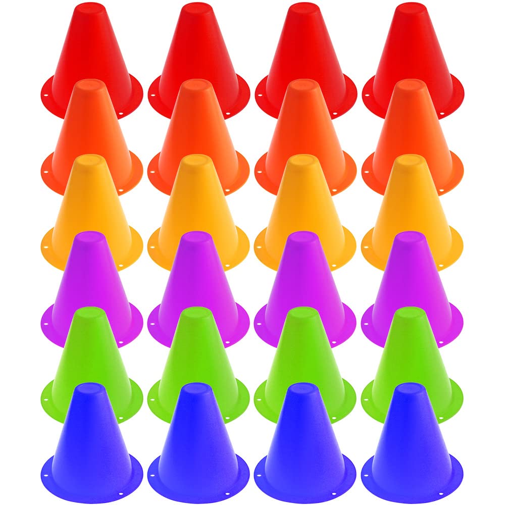 Graplan 24 Pcs Football Training Cones Plastic Multipurpose Training Cones Cones Roller Skating Obstacle for Indoor Outdoor Activities Soccer (6 Colors)