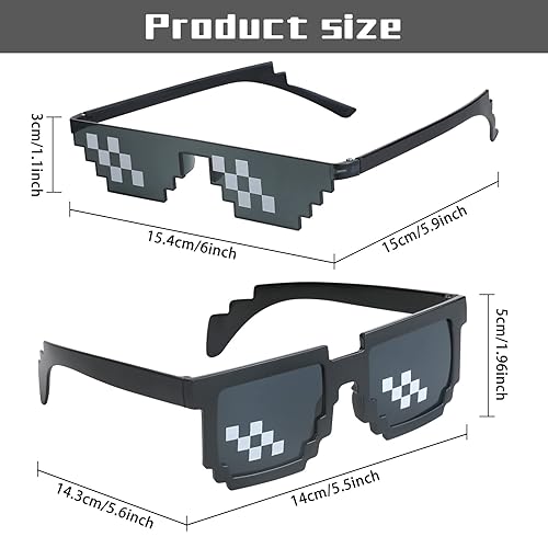 Pack] Thug Life Sunglasses, Men Women Glass Bit Pixel Mosaic