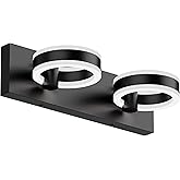 PHIXART LED Bathroom Light Fixtures,15inch Black Vanity Lights, Modern 2 Light Acrylic Wall Sconces, 350° Rotatable Wall Ligh