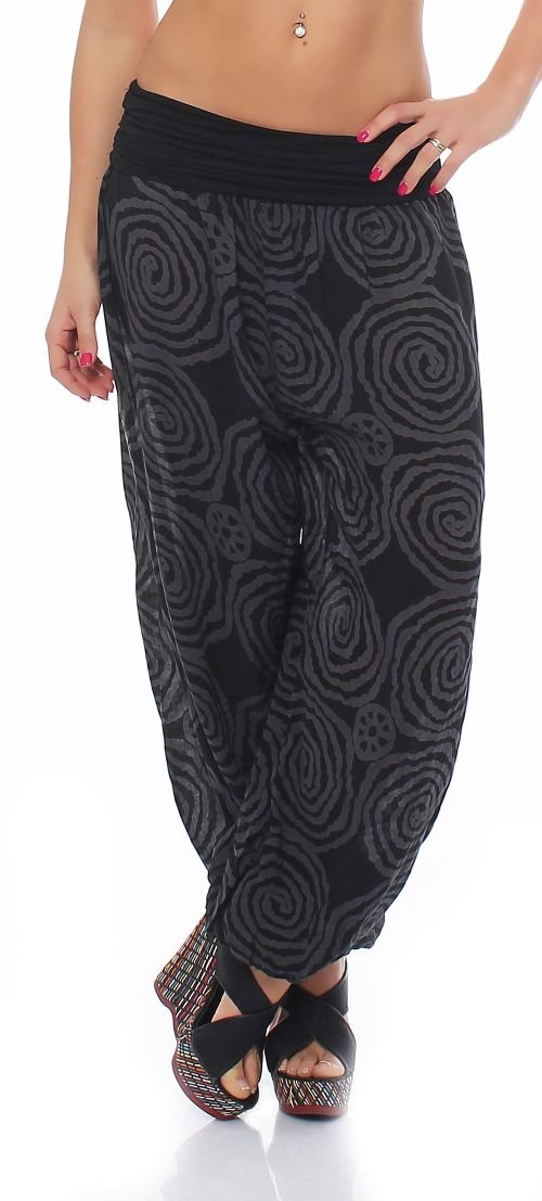 Malito Women Bloomers Spiral Design Pants Aladin Harem Boyfriend Baggy Yoga 1718 (Black)