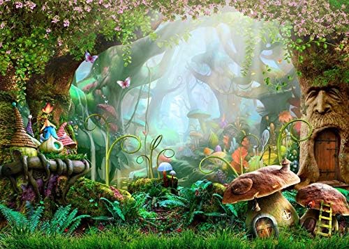 DLERGT 7x5ft Enchanted Forest Photo Background Fairy Tale Forest Birthday Party Decoration Backdrops for Photography 8-46