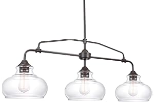 Kira Home Harlow 38" Modern Industrial Farmhouse 3-Light Kitchen Island Light with Clear Glass Shades, Adjustable Hanging Height, for Dining Room, Living Room or Kitchen, Oil Rubbed Bronze Finish