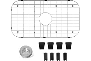 SUZLON Sink Protectors for Kitchen Sink 26" x14", Stainless Steel Sink Protector for Round Corner Sink with Center Hole Sink Rack for Bottom of Sink with Sink Strainers (Separable, 26" x 14", Center Drain)