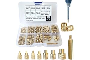 3DZWMAN 370PCS Threaded Inserts for Plastic with Heat Set Insert Tools M2 M2.5 M3 M4 M5 M6(1/4) M8-Brass Nuts-Metric knurled Nuts-Insert by Heat into 3D Printing Components
