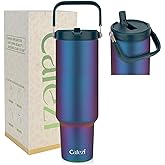Cafezi 50 oz Insulated Tumbler with Straw, Stainless Steel Water Bottles with Flip Straw and Top Handle, Leak Proof Flip, No Sweat, Fits in Cup Holder, Vacuum Insulated Cup for Home, Outdoors, Car