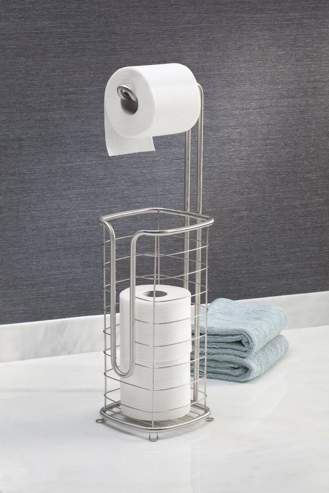 mDesign Free Standing Toilet Paper Holder for Bathroom Square