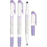 PATIKIL Highlighter Pen, 3 Pack Double Ended Highlighter, Purple | Broad and Round Tips Marker Pens Studying Supplies for Office Home Daily Use