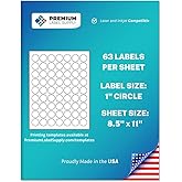 Premium Label Supply White Sticker Round Labels – 1" Circle – Laser/Inkjet Compatible – (63 per Sheet), 25 Sheets – 1,575 Total Adhesive Labels