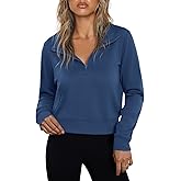 Totatuit Women Half Zip Up Cropped Lapel Sweatshirt Quarter Zipper Casual Long Sleeve Tops Fall Trendy Clothes