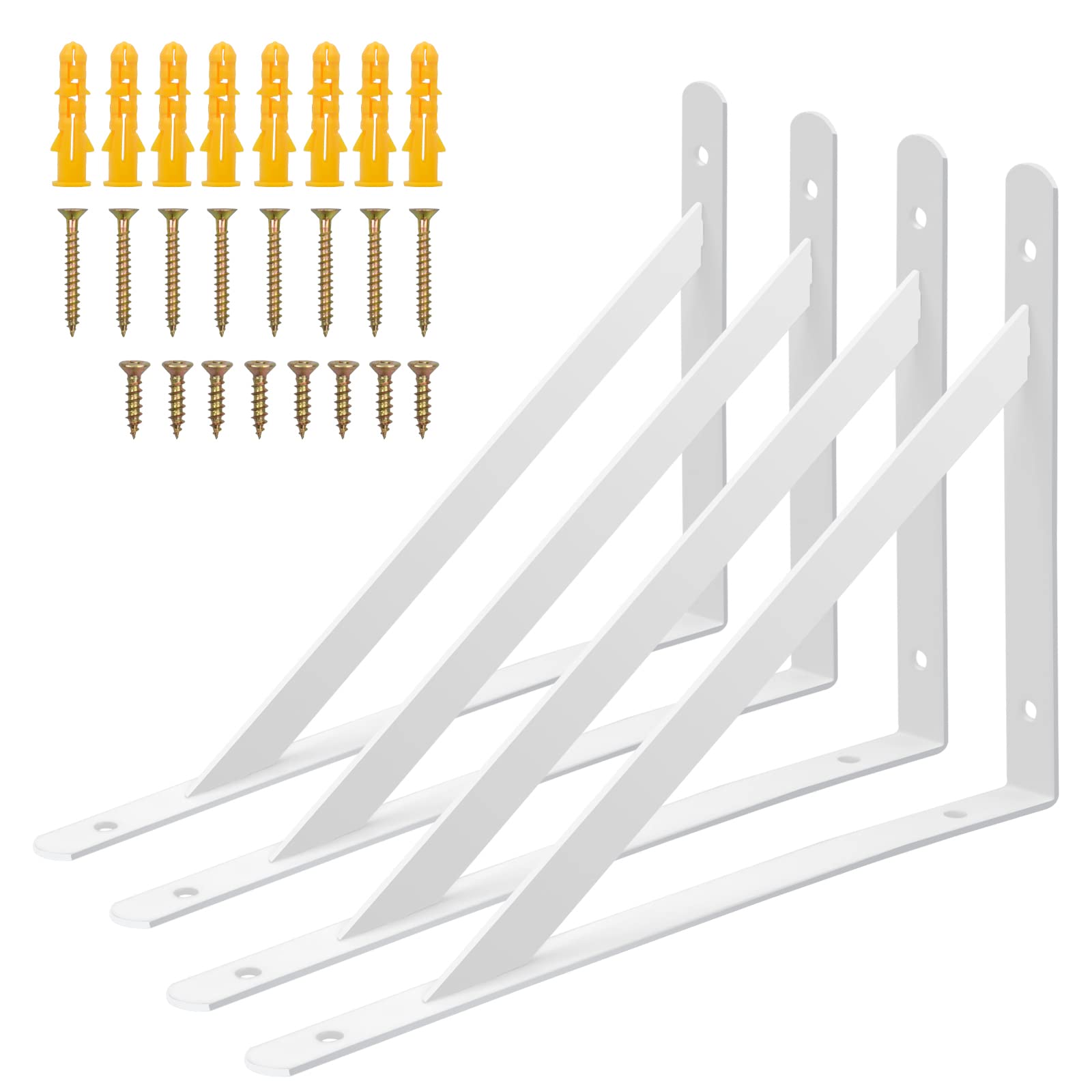 4 Pack Shelf Brackets, 250 x 160mm Shelf Brackets Support, Wall Mount Triangle Shelving Support, Shelf Support Heavy Duty with Screws for Shed,Floating Wooden Shelves,Bookcase(10 Inch White)
