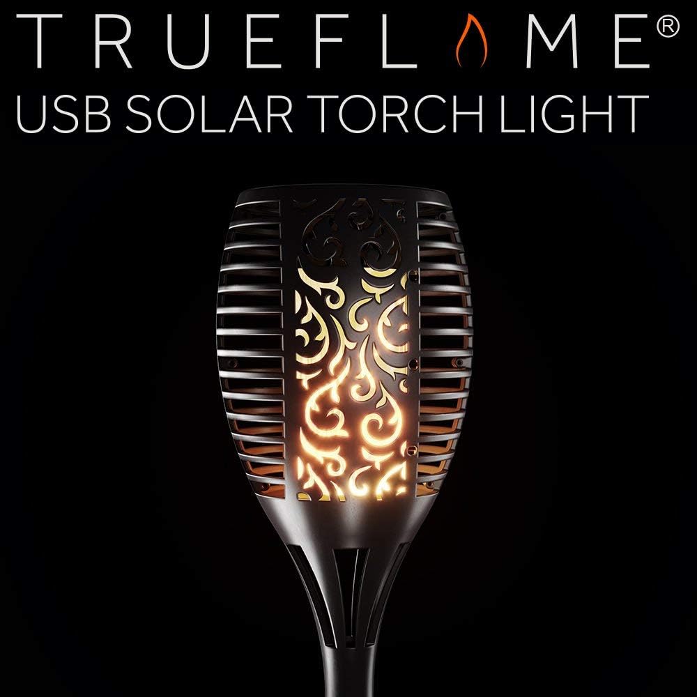 TrueFlame® Outdoor USB Solar Powered Garden Flickering Flame Torch Light