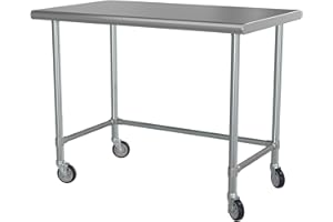 KROLLEN INDUSTRIAL 30" x 48" 18-Gauge 430 Stainless Steel Open Base Work Table with 5" Heavy Duty Zinc Swivel Stem Casters for Commercial Kitchen, Restaurant, Cafe