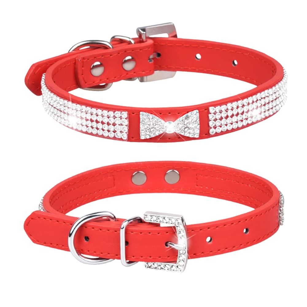 haoyueer Cute Dazzling Sparkling Elegant Fancy PU Leather Bling Rhinestone Crystal Jeweled Pet Cat Dog Puppy Collar … (M, Red-3) — image 1
