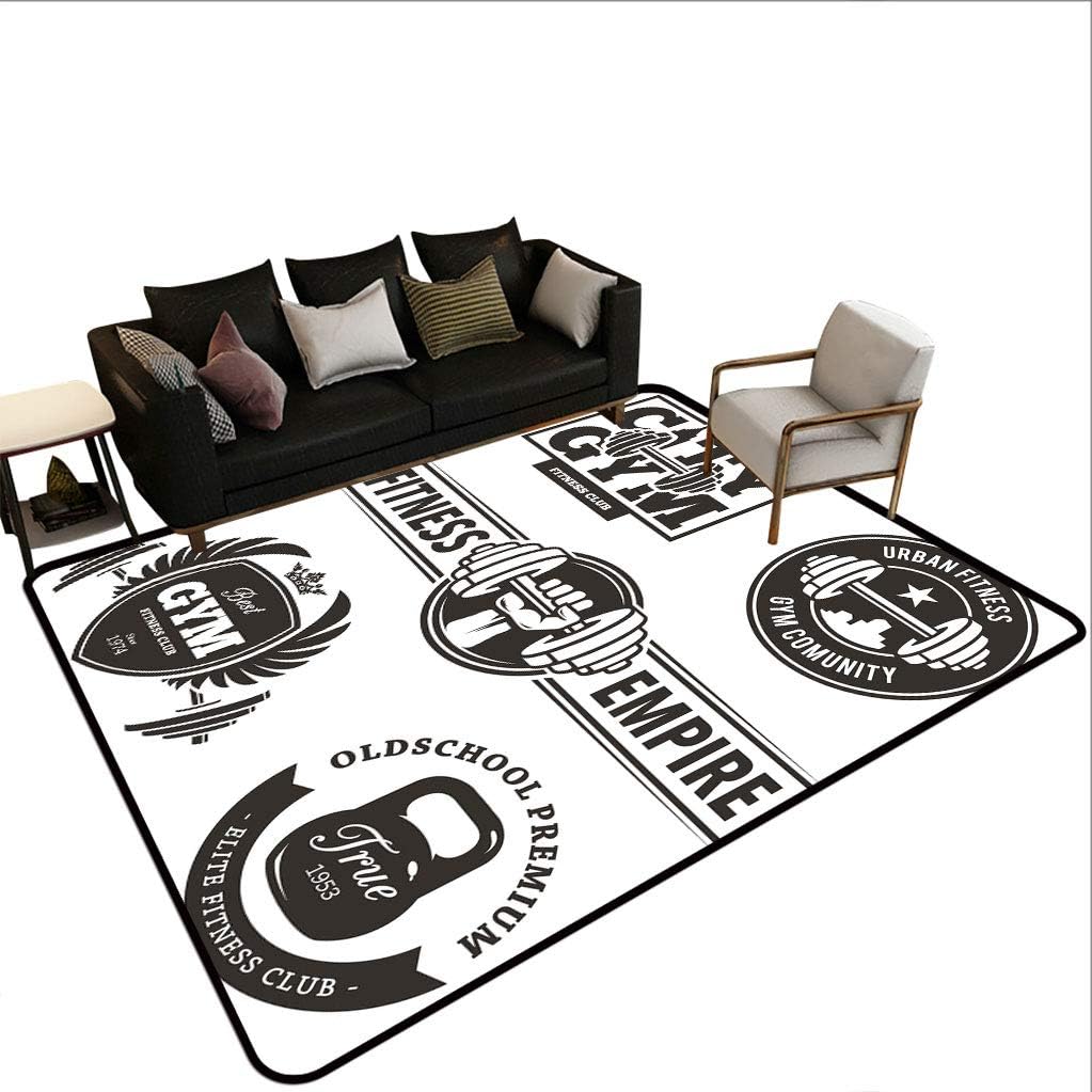 Fitness Area Rugs, Set of Stylish Fitness Emblems Gym Logo Templates