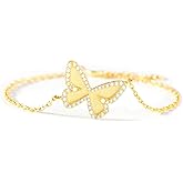 STORYJEWELLERY 18K Gold Plated Butterfly Bracelet, Bracelets for Women Non Tarnish, Cute Charm Bracelet Adorned with Cubic Zirconia, Butterfly Gifts for Women, Graduation Birthday Gifts for Her