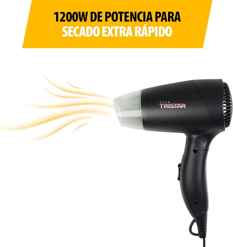 Secador de viagem - Pega Dobrável - Tamanho Compacto - Potente 1200 W - Preto - HD-2460